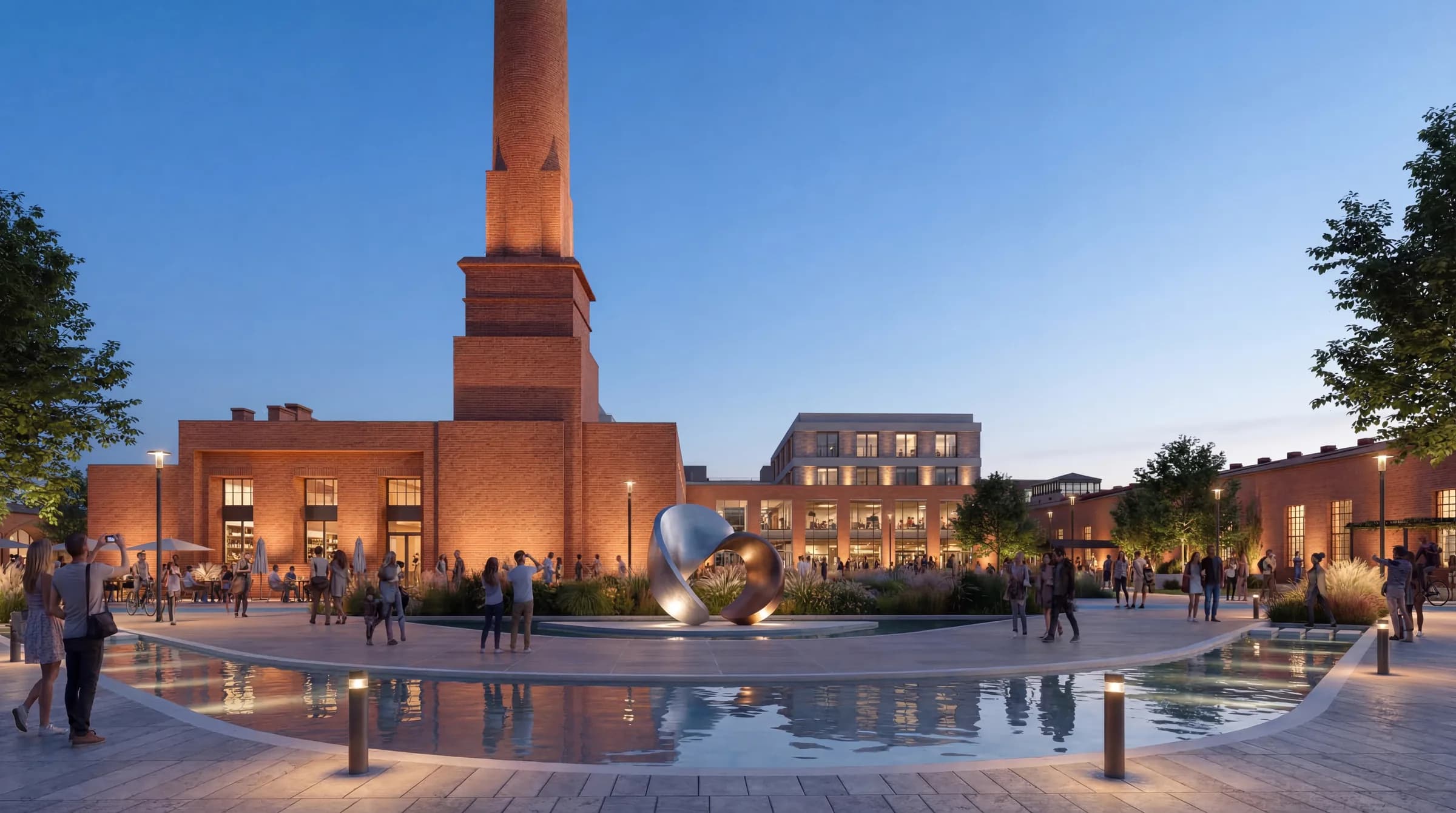 Rendering: Schornsteinplatz in der Abenddämmerung