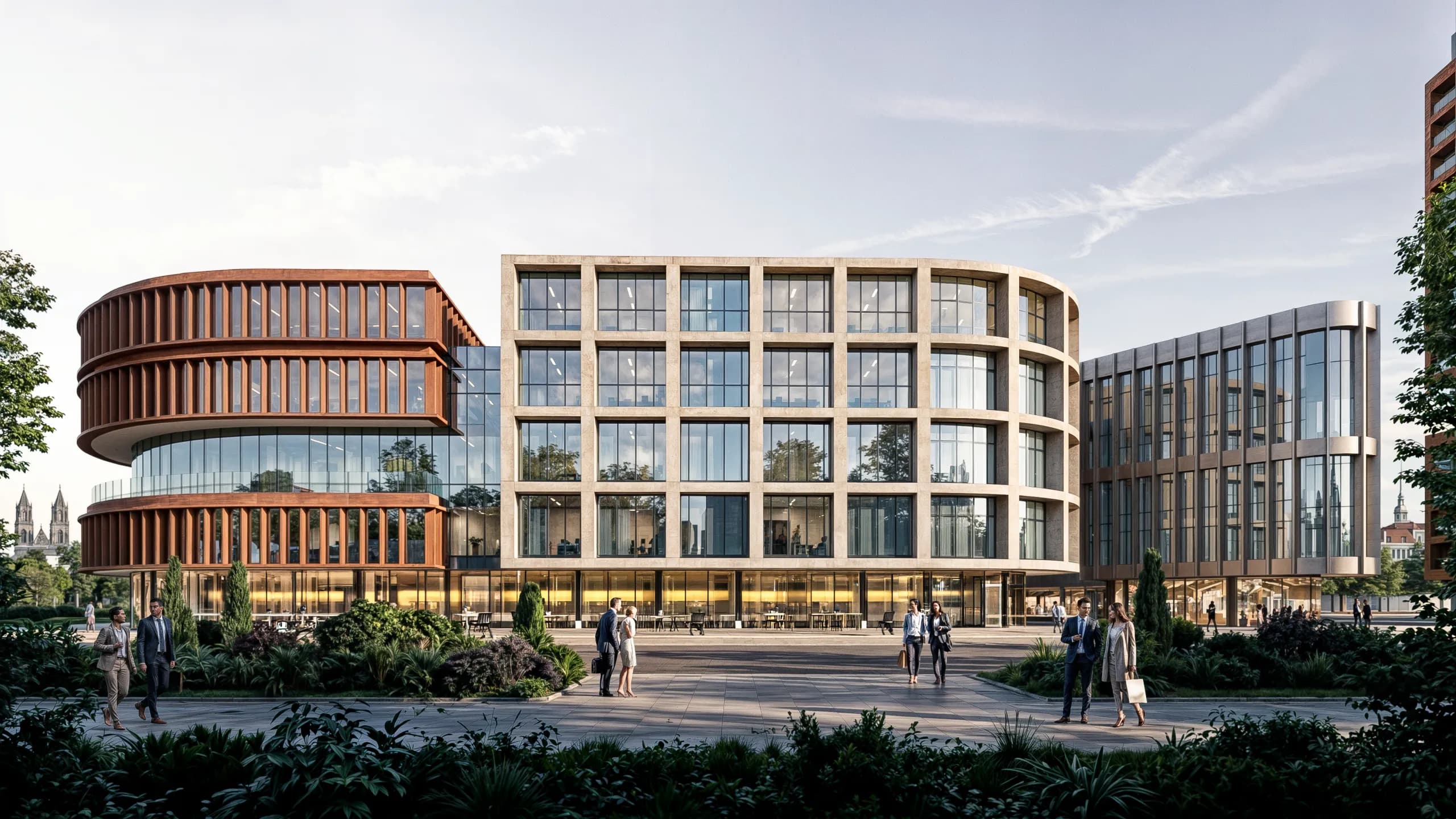Rendering: Büroensemble am Platz mit Magdeburger Dom am Horizont