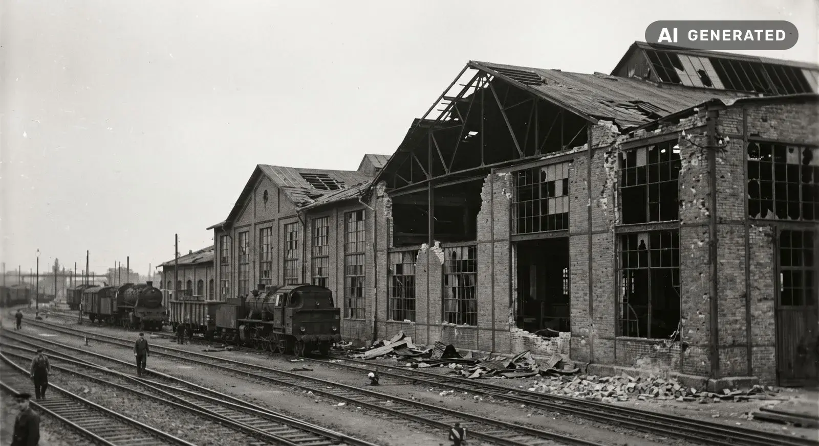 KI-generierte Darstellung, kein Archivfoto: Schwere Zerstörung im Zweiten Weltkrieg