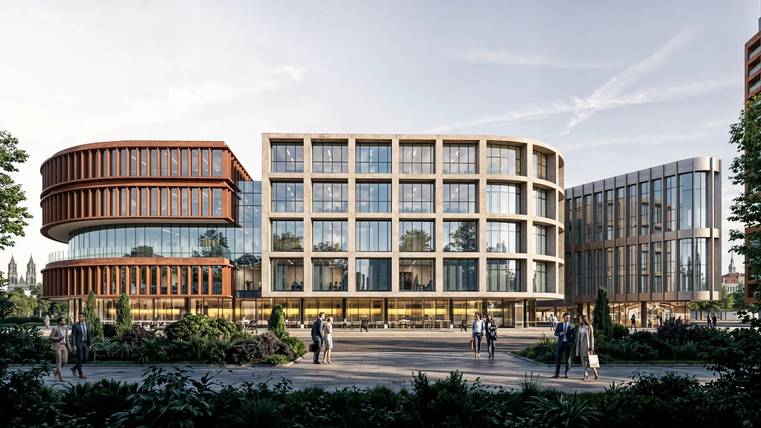 Rendering: Büroensemble am Platz mit Magdeburger Dom am Horizont